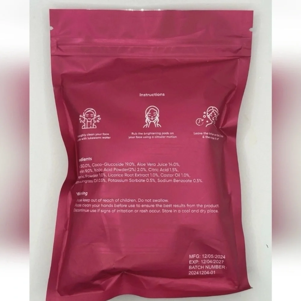 Eveloria Skincare Brightening Pads 30CT Exp. 12/27 Turmeric, Kojic Acid, Vit C